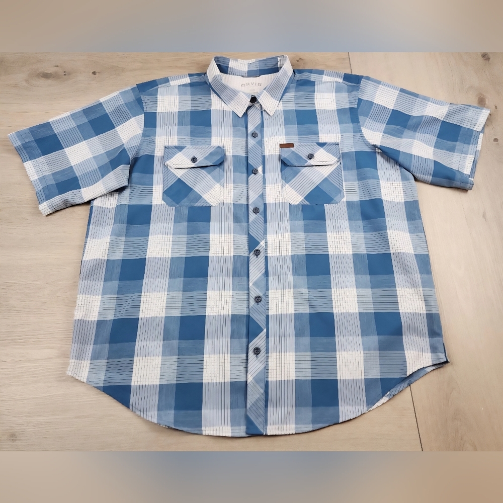 Orvis Fishing Shirt Mens 2XL Multicolor Short Sleeve Button Up Plaid Pockets